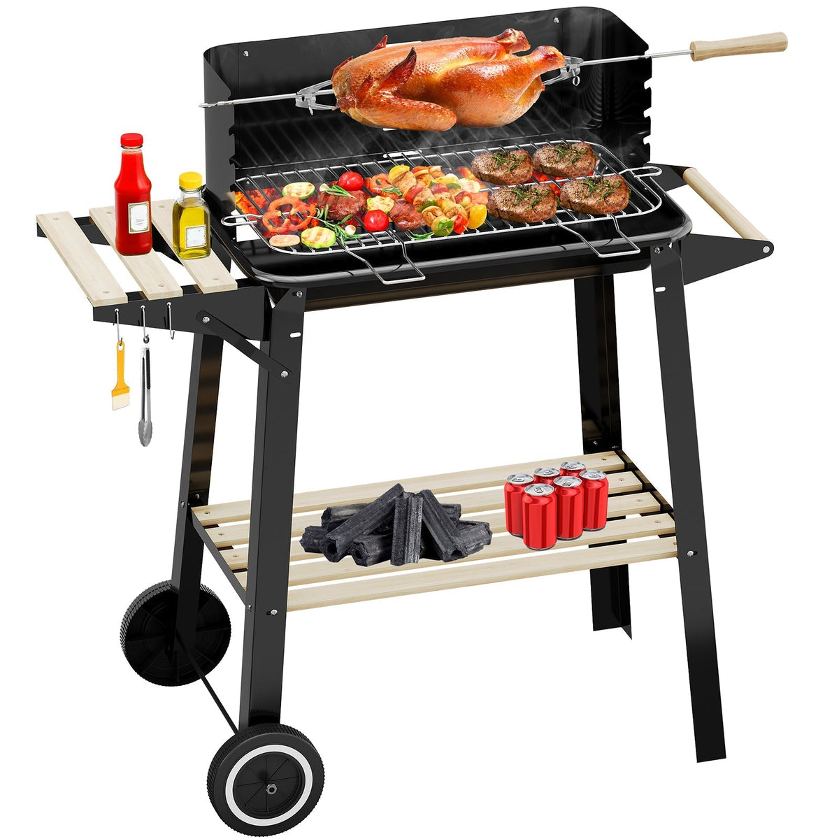 Perfektes Outdoor BBQ Erlebnis: Der Holzkohle Grillwagen mit Drehspieß für Garten &amp; Terrasse