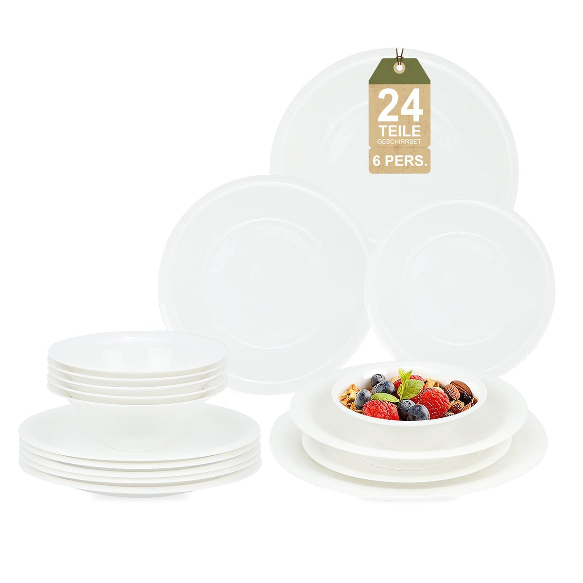 Perfektes Tafelservice für Alltag und festliche Anlässe – 24-teiliges Keramik-Set für 6 Personen