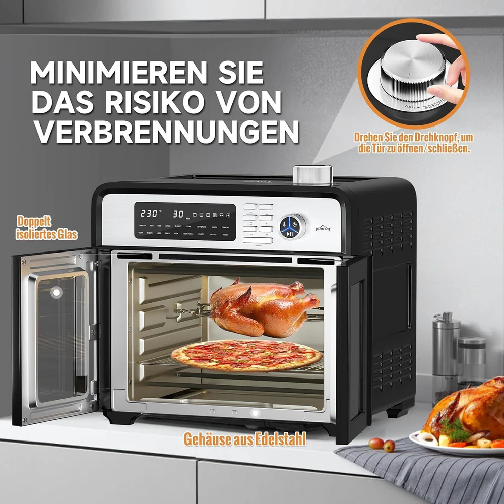 HOMELUX Heißluftfritteuse XXL 28L: Gesunde, fettfreie Mahlzeiten im Minibackofen