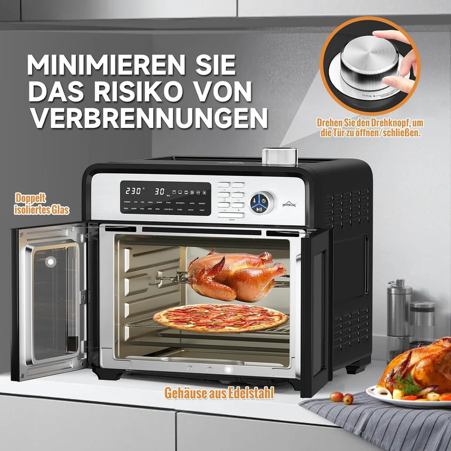 HOMELUX Heißluftfritteuse XXL 28L: Gesunde, fettfreie Mahlzeiten im Minibackofen