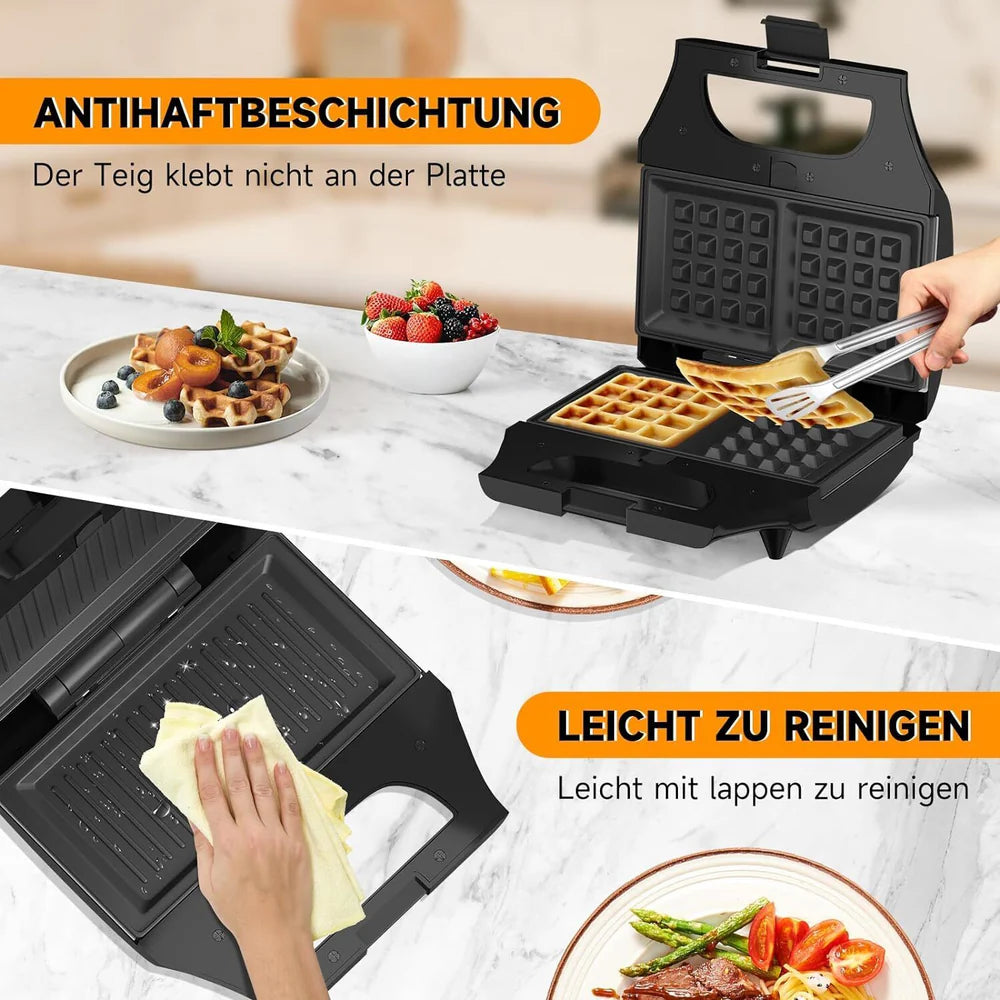 3-in-1 Waffeleisen: Waffeln, Sandwiches, Gemüse - Schnell & Vielseitig