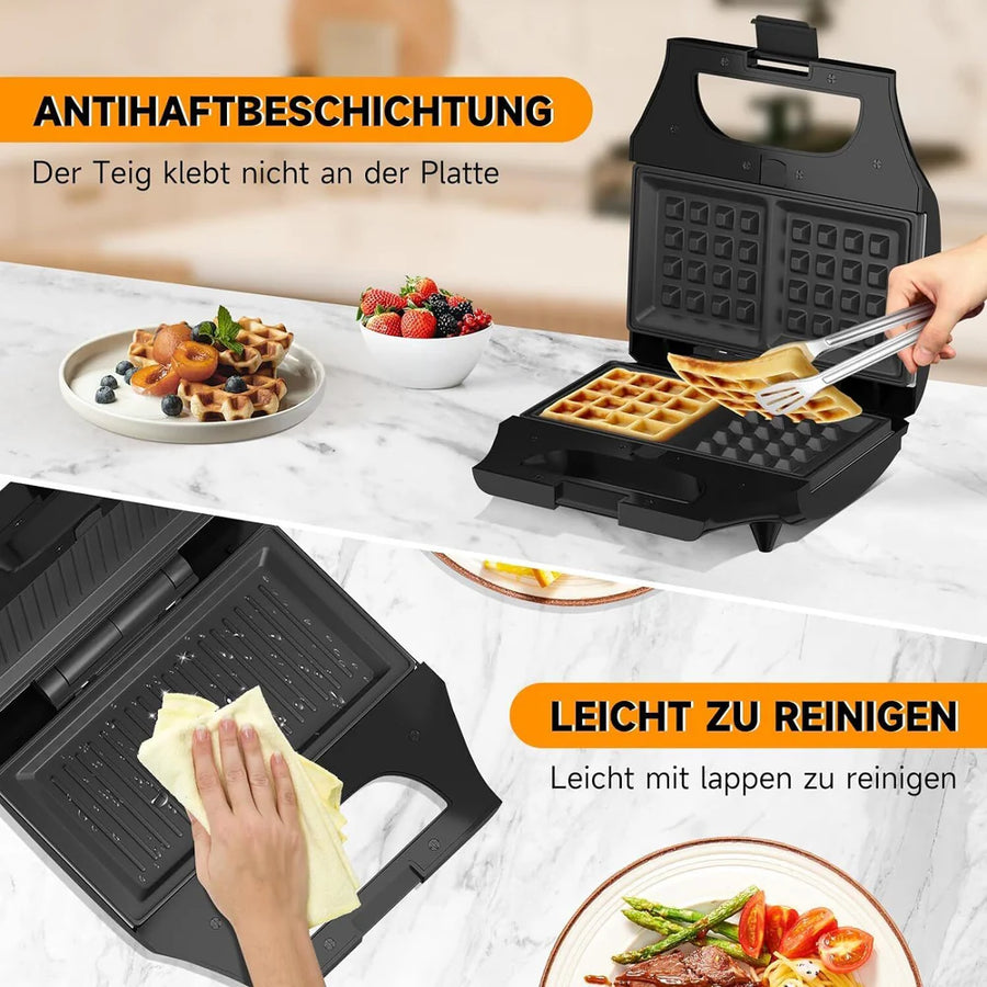 3-in-1 Waffeleisen: Waffeln, Sandwiches, Gemüse - Schnell & Vielseitig