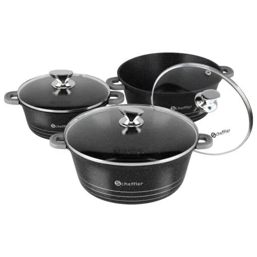 Scheffler Topfset mit Glasdeckel Kochtopf Set Induktions Töpfe Set, 2.2L/24cm,4L/28cm,6L,Töpfe Set, mit Antihaftbeschichtung
