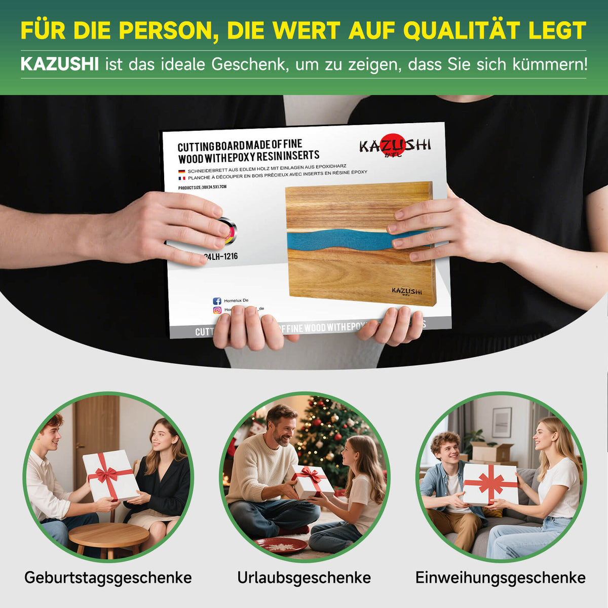 Schneidebrett 30x25 cm – Natürliches Bambus-Epoxy-Schneidebrett für Stil und Funktionalität