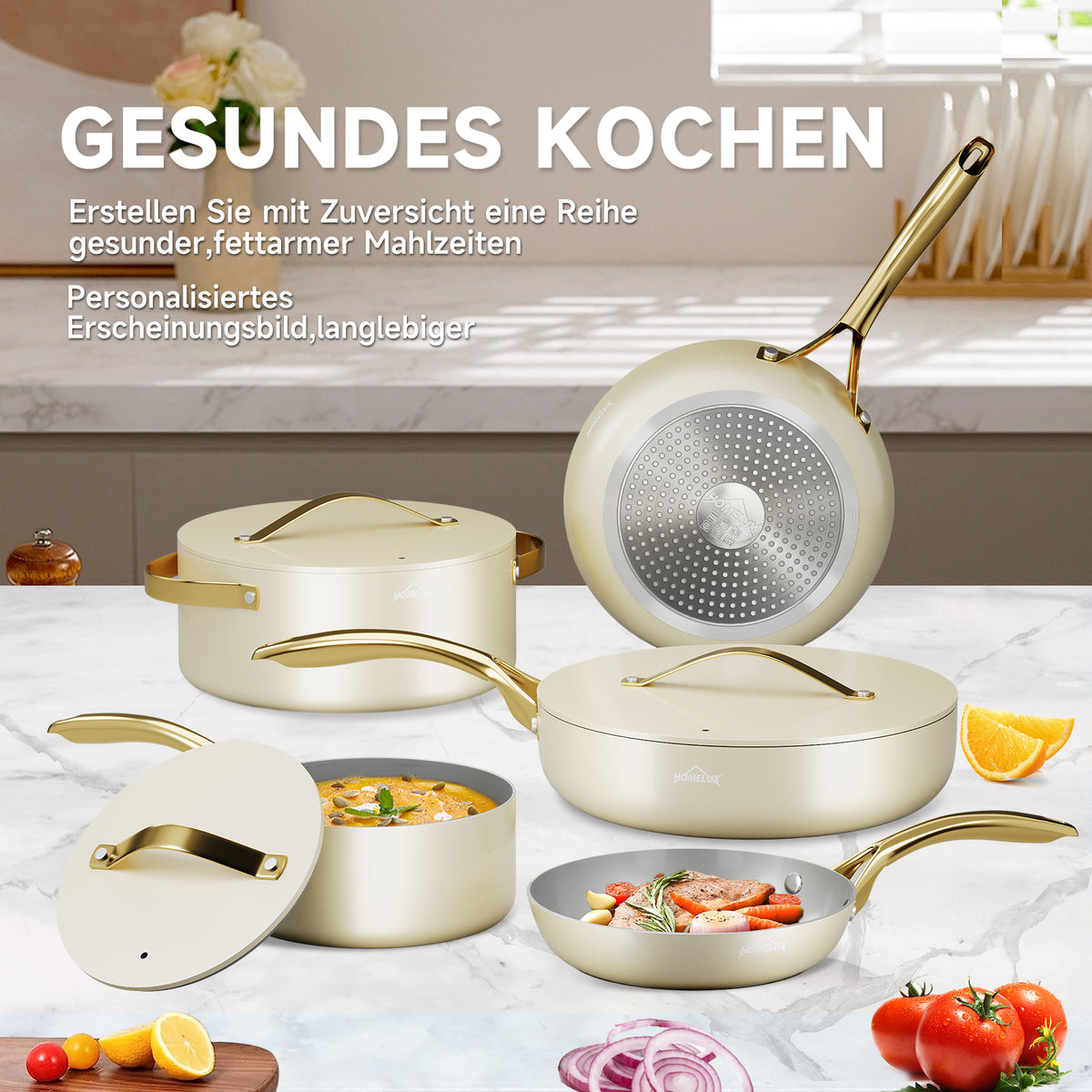 HOMELUX 8-teiliges Induktions-Topfset inklusive Bratpfannen und Glasdeckeln für die moderne Küche