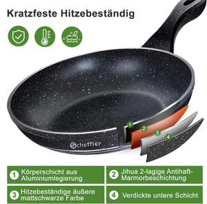 Scheffler Pfanne 20cm 24cm 28cm Bratpfanne,Pfanne induktion,beschichtete Pfanne mit Antihaft-Beschichtung,geeignet für alle Herdarten