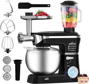 HOMELUX 3-in-1 Küchenmaschine  6L / 5L Fleischwolf, Knetmaschine, 6-stufiger Mixer, 1.5L Saftpresse, Edelstahlschüssel