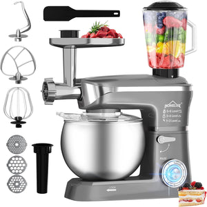 HOMELUX 3-in-1 Küchenmaschine  6L / 5L Fleischwolf, Knetmaschine, 6-stufiger Mixer, 1.5L Saftpresse, Edelstahlschüssel