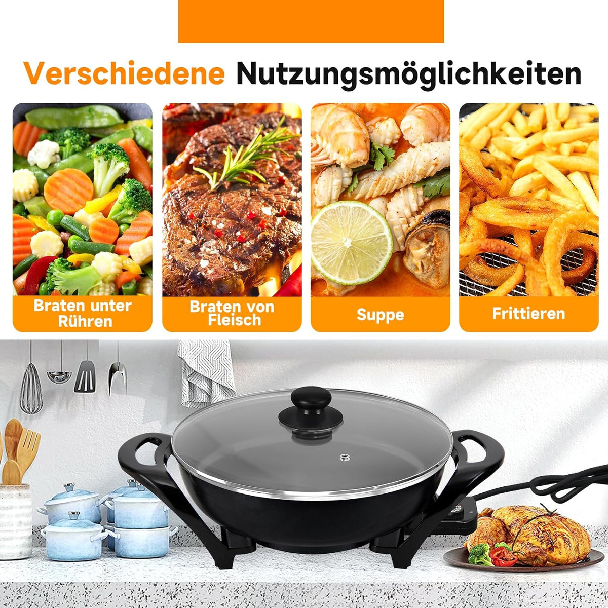 Praktische Größe der HOMELUX Elektropfanne für jede Küche
