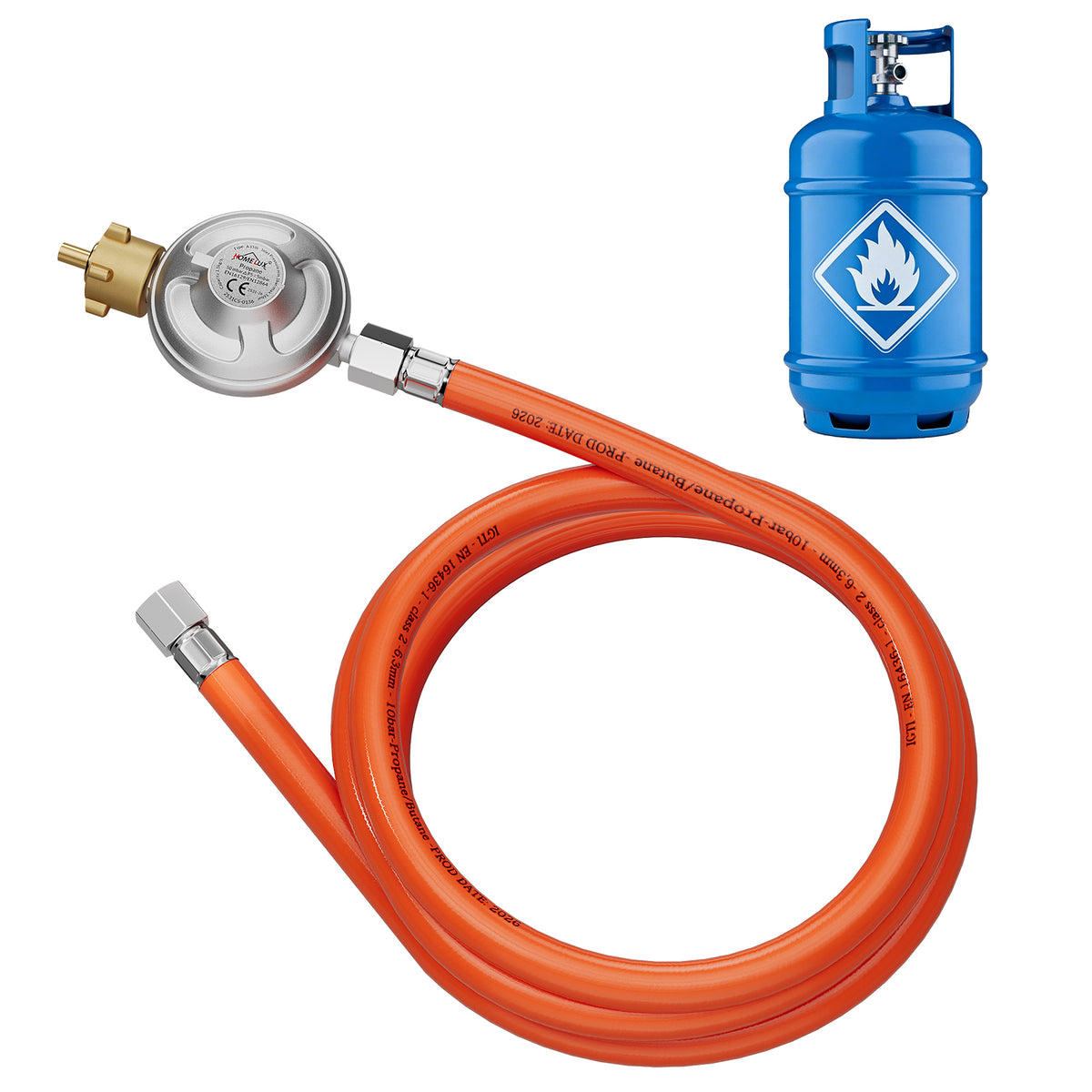 Gasdruckminderer-Set 50 mbar mit 1,5m flammhemmendem Gasschlauch