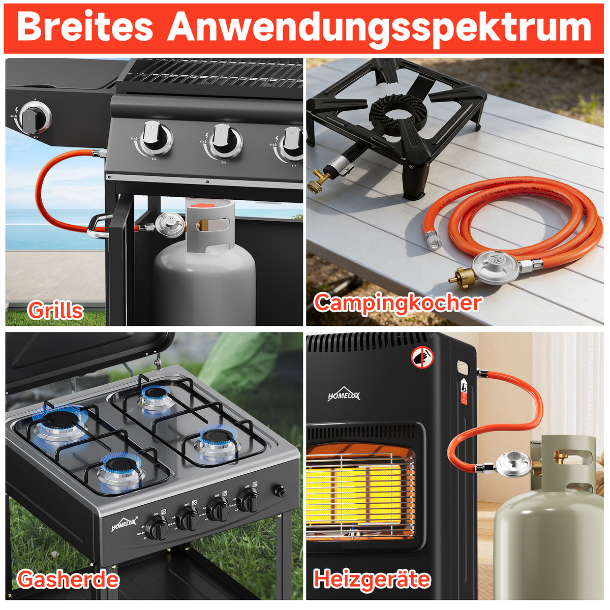 Gasdruckminderer-Set 50 mbar mit 1,5m flammhemmendem Gasschlauch