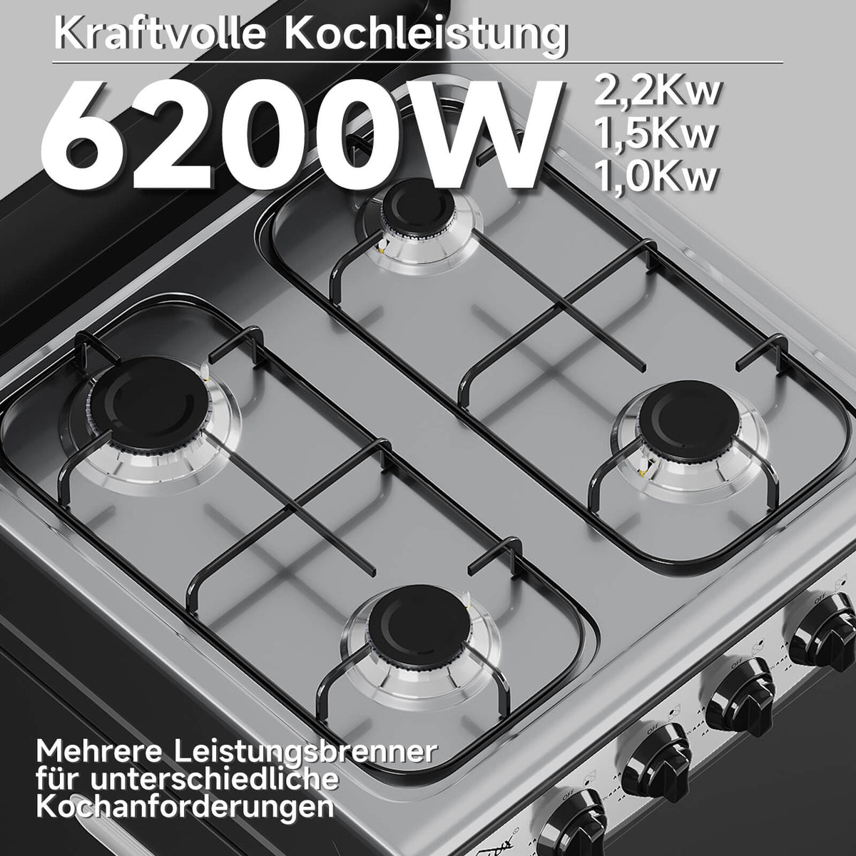 HOMELUX 4-flammiger Camping Gaskocher mit Aufbewahrungsbox 6,2 kW Gaskocher mit 1,5 m Anschlussschlauch und 50 mbar Druckminderer