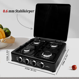 HOMELUX 6,2 KW Gaskocher,4 flammig Campingkocher Kochfeld Kocher mit Deckel Herd Gas Outdoor