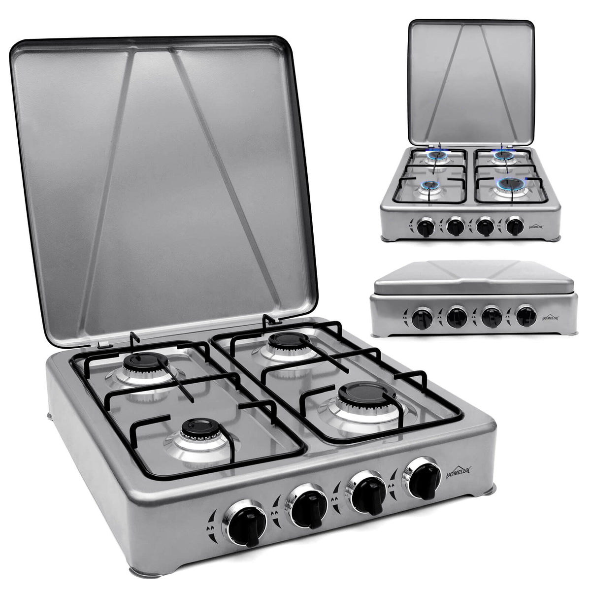 HOMELUX 6,2 KW Gaskocher,4 flammig Campingkocher Kochfeld Kocher mit Deckel Herd Gas Outdoor