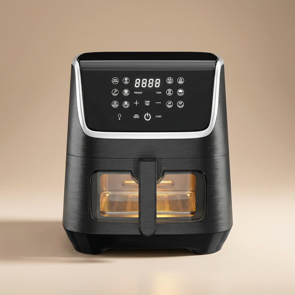 Scheffler Heißluftfritteuse XXL 5.5L Sicherheitsschutz Airfryer mit Sichtfenster, 1800W, 12 Programmen LED-Touchscreen BPA-frei