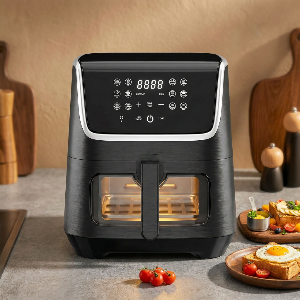 Scheffler Heißluftfritteuse XXL 5.5L Sicherheitsschutz Airfryer mit Sichtfenster, 1800W, 12 Programmen LED-Touchscreen BPA-frei
