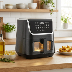 Scheffler Heißluftfritteuse XXL 5.5L Sicherheitsschutz Airfryer mit Sichtfenster, 1800W, 12 Programmen LED-Touchscreen BPA-frei