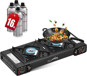 Gaskocher Campingkocher 2 Flammig HOMELUX Gaskocher mit / ohne Gaskartuschen, für Grill Camper im Outdoor Camping