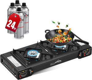 Gaskocher Campingkocher 2 Flammig HOMELUX Gaskocher mit / ohne Gaskartuschen, für Grill Camper im Outdoor Camping