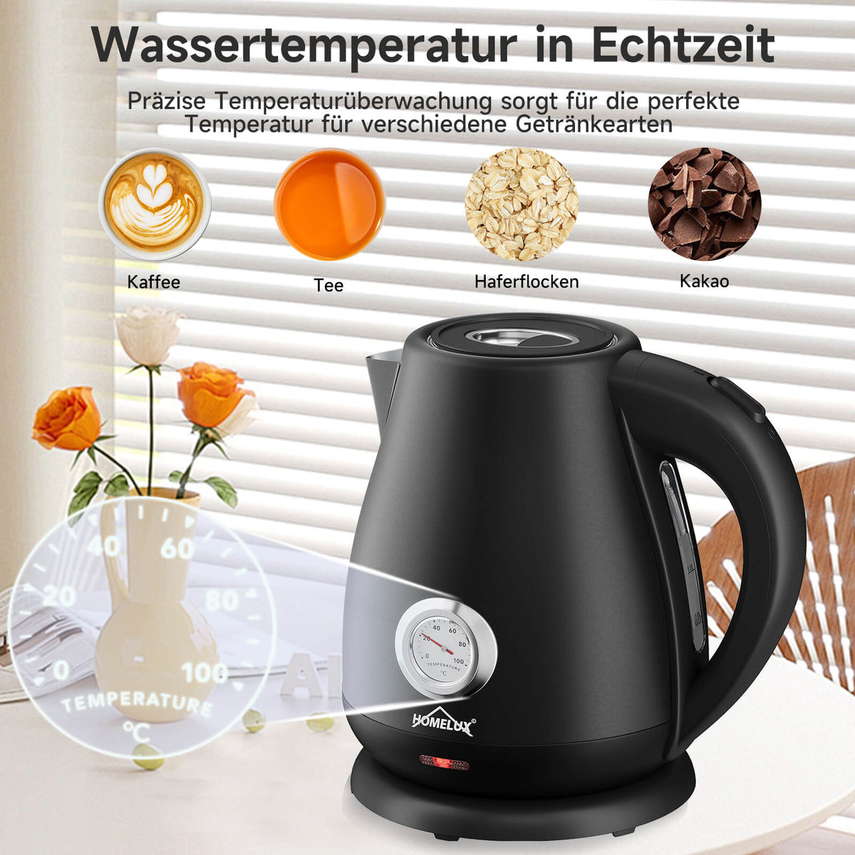 Wasserkocher mit großer Öffnung und einfacher Reinigung