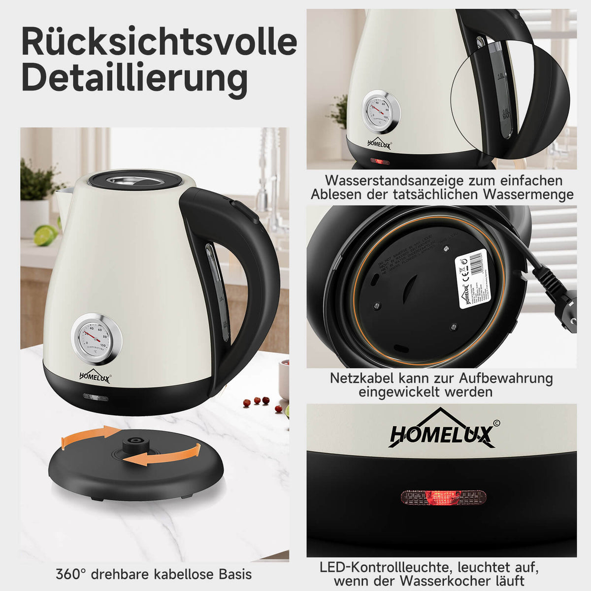 Umweltfreundlicher Wasserkocher ohne Plastik im Innenraum