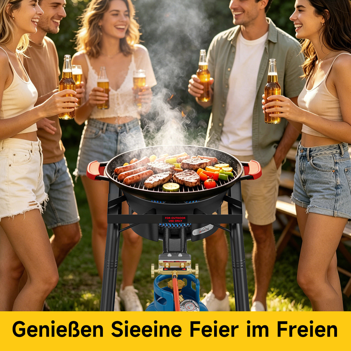 HOMELUX Gas-Hockerkocher 11,5 kW, höhenverstellbarer Outdoor-Gaskocher aus Gusseisen für Camping & den Garten