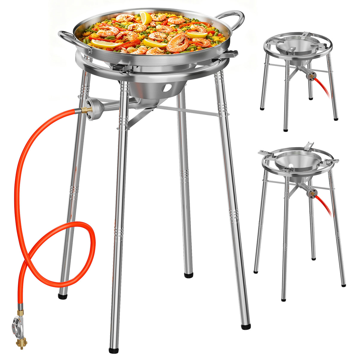 HOMELUX Edelstahl-Paellaset 3400W, modularer Gaskocher mit 41 cm Edelstahlpfanne, höhenverstellbaren Beinen, für den Gartenbereich