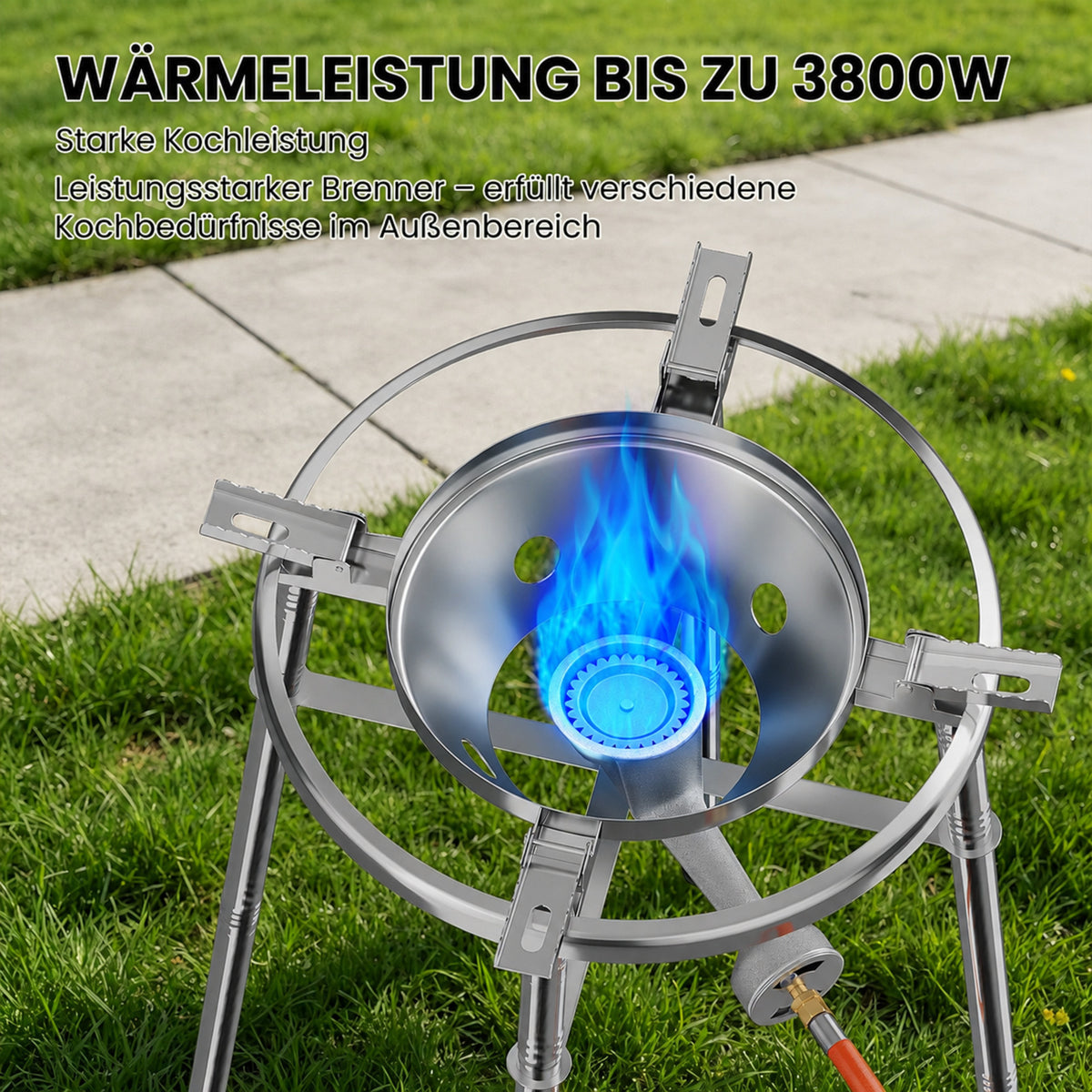 HOMELUX Edelstahl-Paellaset 3400W, modularer Gaskocher mit 41 cm Edelstahlpfanne, höhenverstellbaren Beinen, für den Gartenbereich