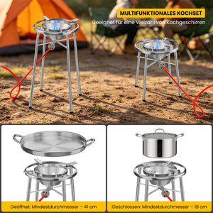 HOMELUX Edelstahl-Paellaset 3400W, modularer Gaskocher mit 41 cm Edelstahlpfanne, höhenverstellbaren Beinen, für den Gartenbereich