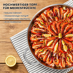 HOMELUX Edelstahl-Paellaset 3400W, modularer Gaskocher mit 41 cm Edelstahlpfanne, höhenverstellbaren Beinen, für den Gartenbereich