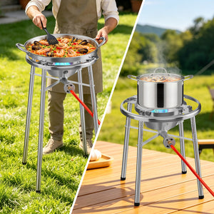 HOMELUX Edelstahl-Paellaset 3400W, modularer Gaskocher mit 41 cm Edelstahlpfanne, höhenverstellbaren Beinen, für den Gartenbereich