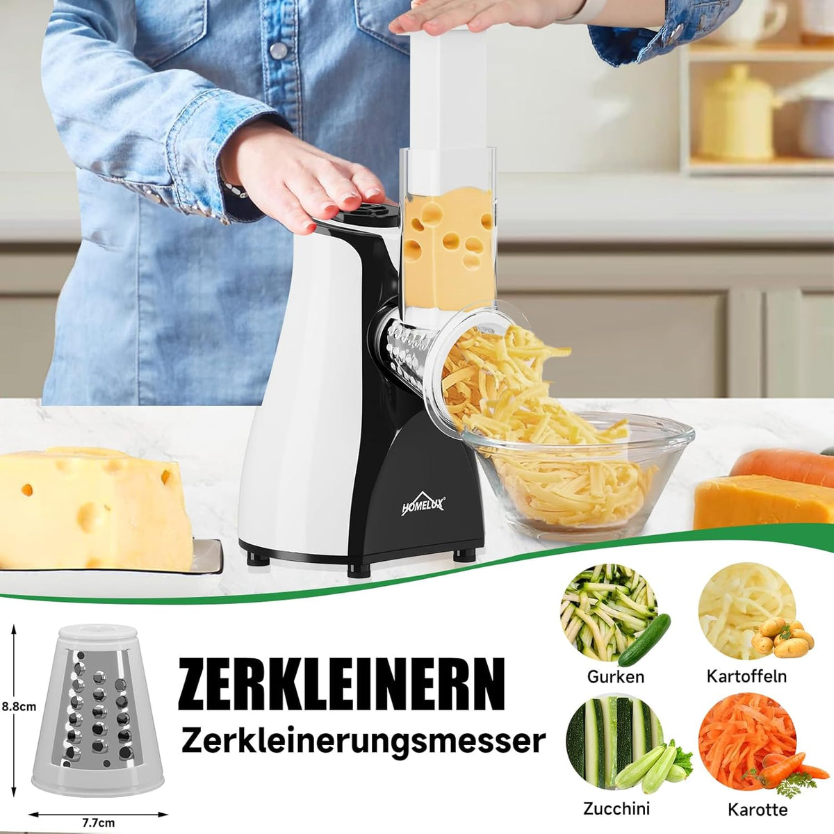 5-fach Reibe Elektrischer Gemüseschneider mit Trommelklingen