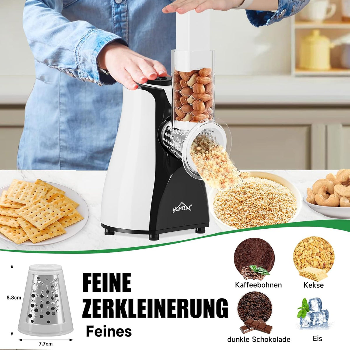 HOMELUX Elektr Käsehobel 5-fach Reibe Gemüseschneider 5 Trommelklingen
