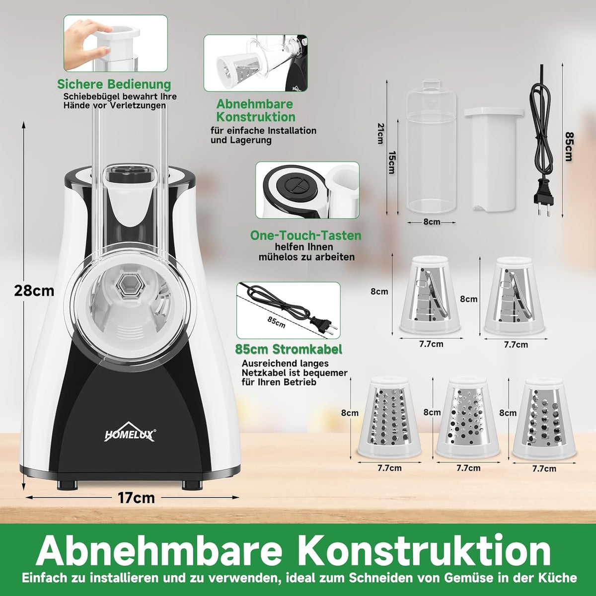 5 Trommelklingen Elektrischer Gemüseschneider Käse- & Gemüsehobel