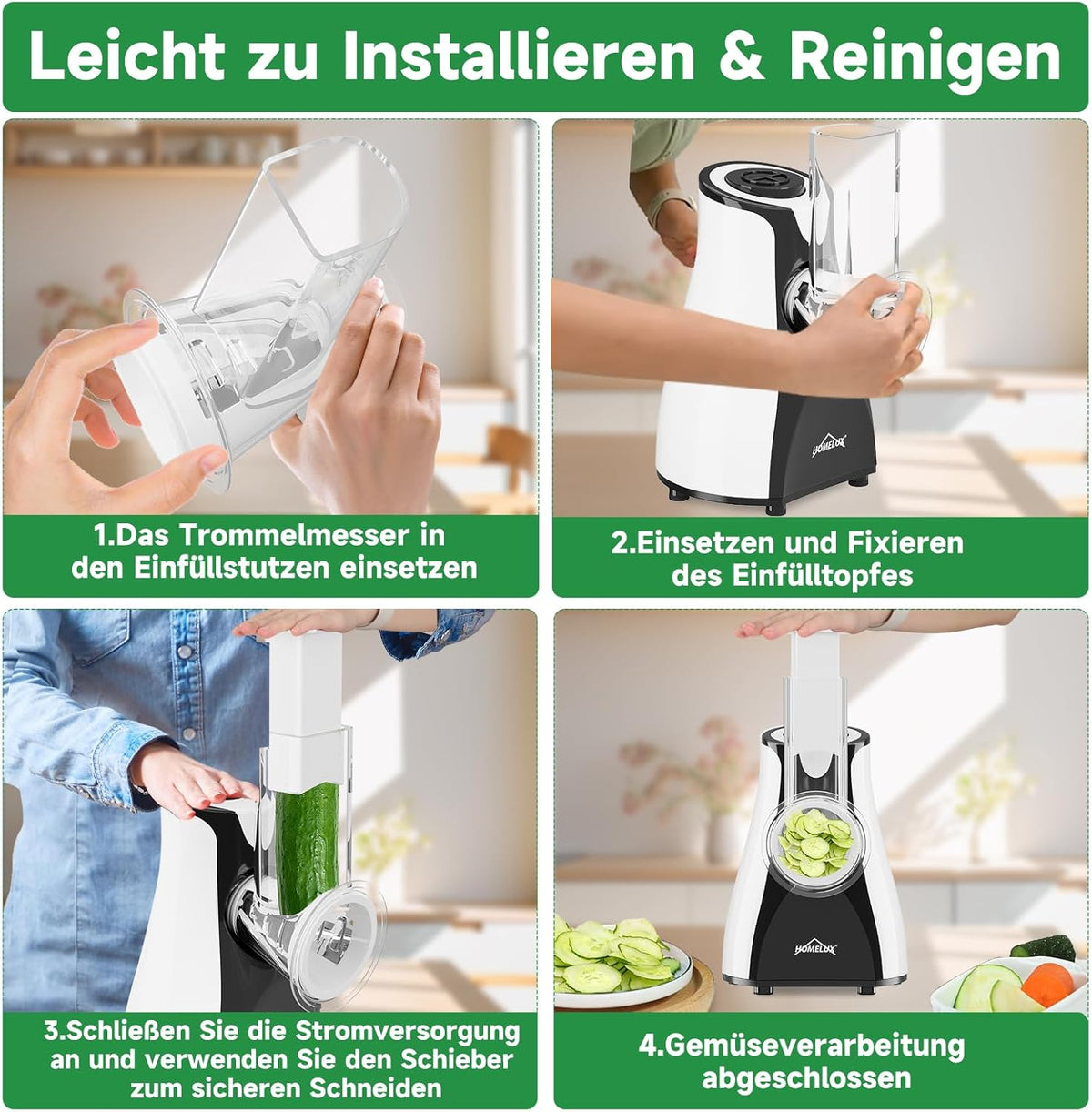 Elektrischer 5-fach Reibe Gemüseschneider Käsehobel Trommelklingen