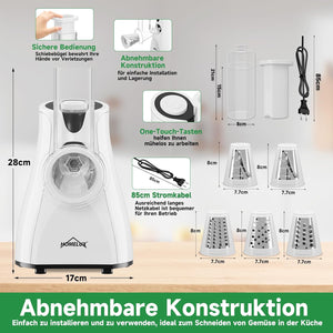 HOMELUX Elektrischer 5-fach Reibe Käsehobel Gemüseschneider Trommelklingen