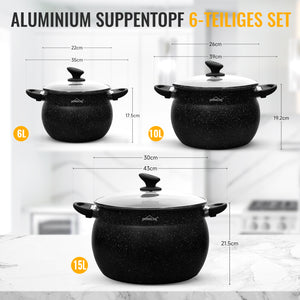 Homelux Kochtöpfe Set, Induktion, Antihaft, Spülmaschine, Glasdeckel, 20cm/4L, 24cm/8L, 28cm/12.5L