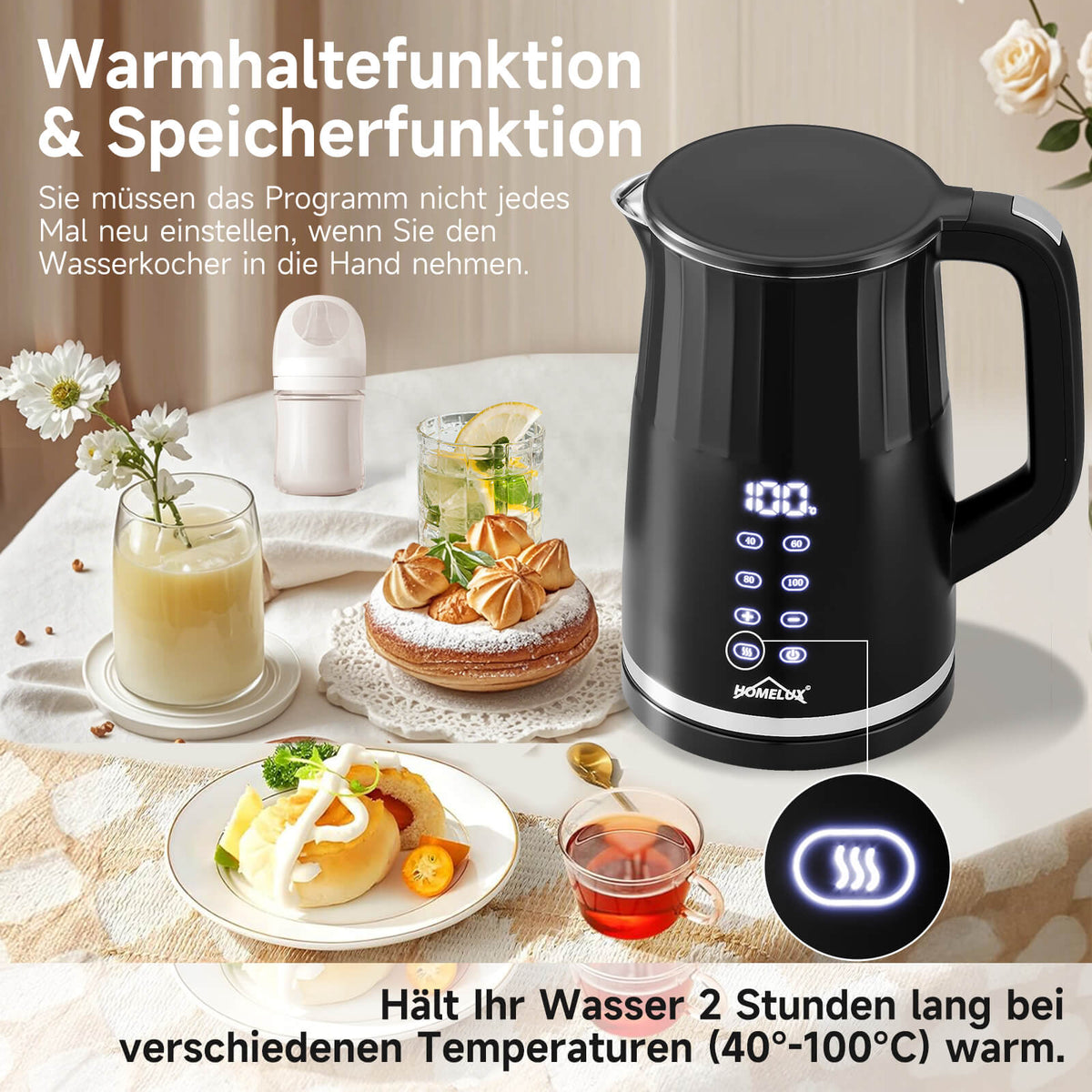 Wasserkocher mit 7 voreingestellten Temperaturen für Tee und mehr