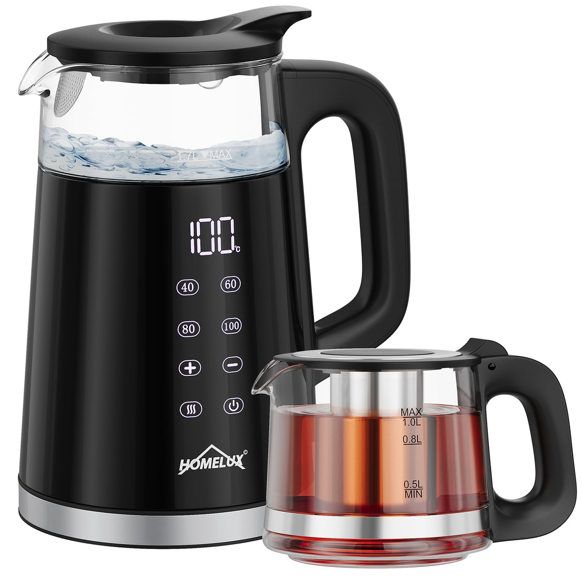 Wasserkocher Glas 2in1 Teekocher Edelstahl 2200W Teebereiter mit 4 Temperatureinstellungen 1,7L mit Warmhaltefunktion, Teetrichter