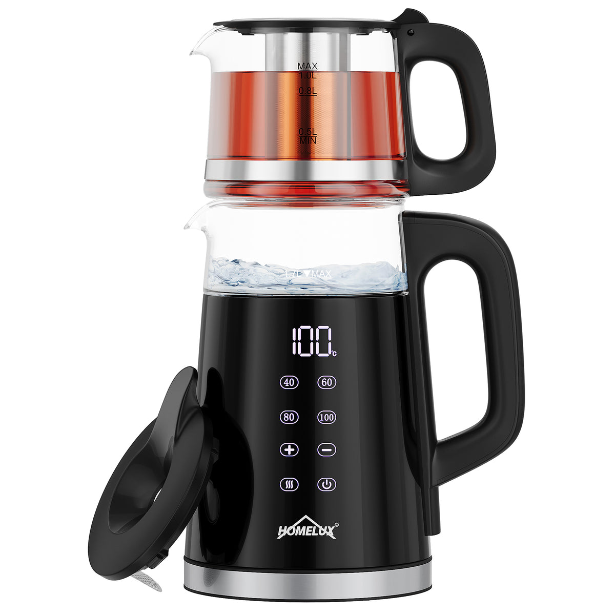 Wasserkocher Glas 2in1 Teekocher Edelstahl 2200W Teebereiter mit 4 Temperatureinstellungen 1,7L mit Warmhaltefunktion, Teetrichter