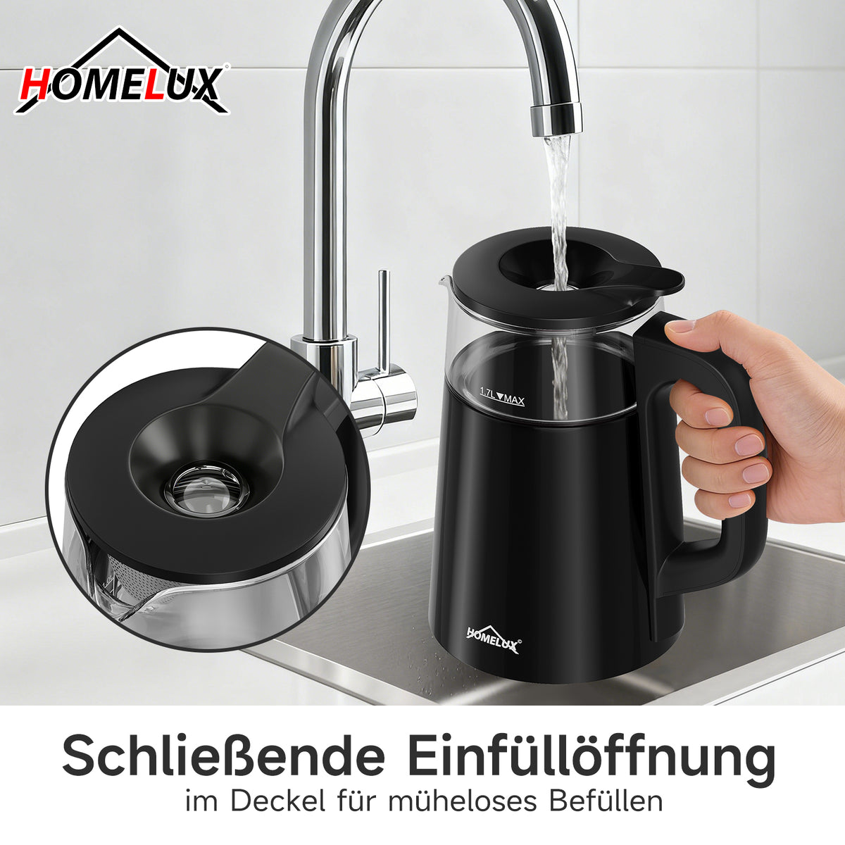 Wasserkocher Glas 2in1 Teekocher Edelstahl 2200W Teebereiter mit 4 Temperatureinstellungen 1,7L mit Warmhaltefunktion, Teetrichter