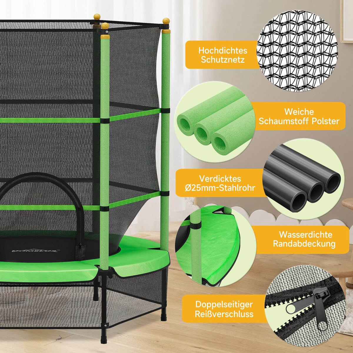 Kindertrampolin mit elastischen Seilen für sanfte Sprünge