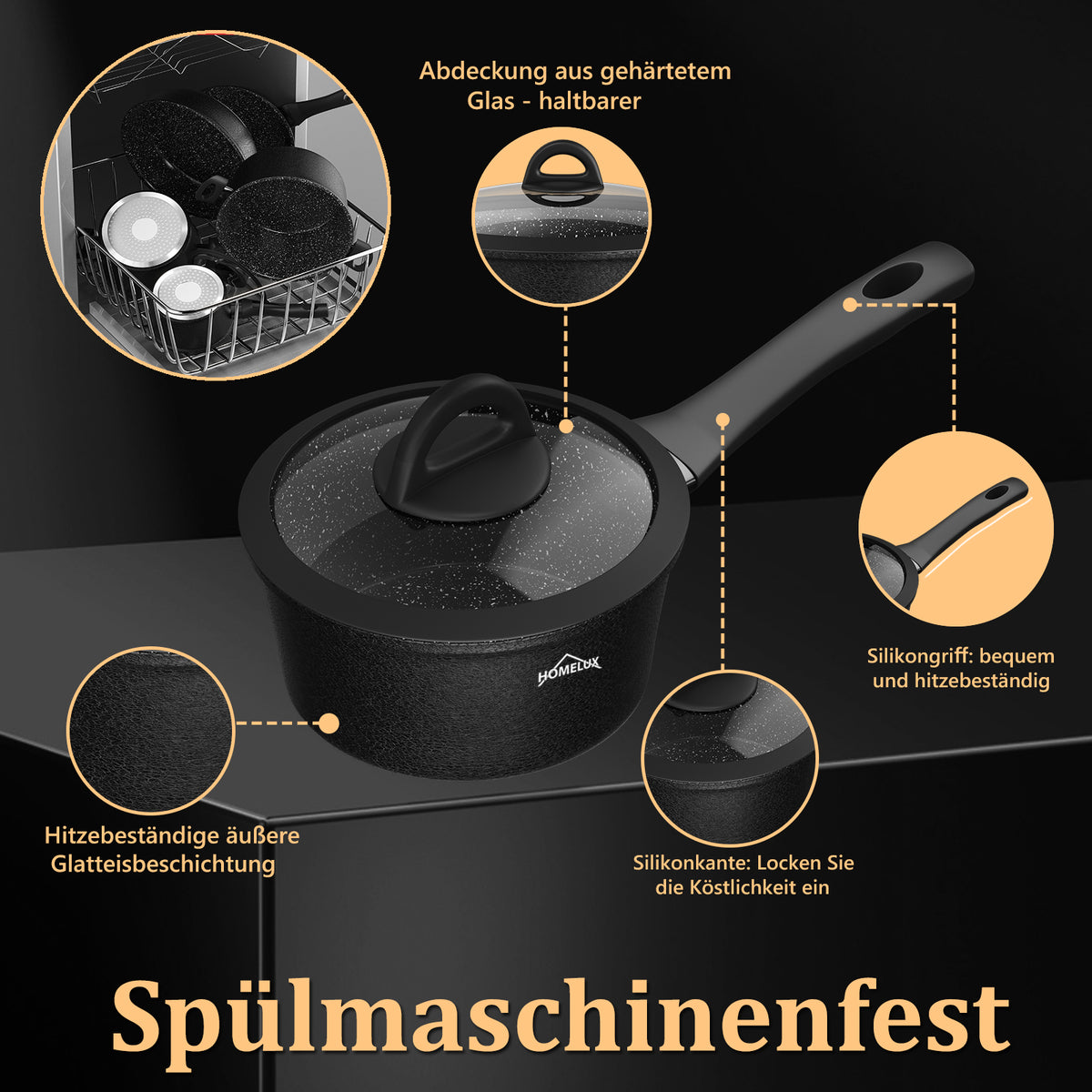 HOMELUX 15-tlg. Kochgeschirr-Set: Induktion & Backofenfest, inklusive Profi-Töpfe & Pfannen