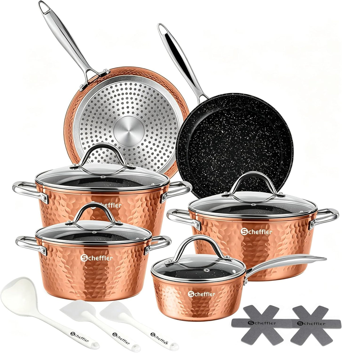 Topfset Scheffler Topfset Induktion 15-teilig, Induktions Töpfe Set,Töpfe mit Glasdeckel, Kochtopf-Set, Töpfe und Pfannen, Induktionsgeeignet