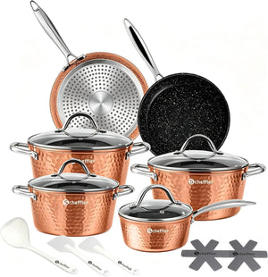 Topfset Scheffler Topfset Induktion 15-teilig, Induktions Töpfe Set,Töpfe mit Glasdeckel, Kochtopf-Set, Töpfe und Pfannen, Induktionsgeeignet