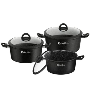 Scheffler Topfset, Induktions Töpfe Set 6-teilig, Antihaft-beschichtete Topfe, Kochtopf Set mit Glasdeckel, Spülmaschinenfest