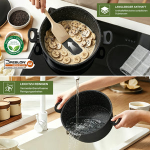 Scheffler Topfset, Induktions Töpfe Set 6-teilig, Antihaft-beschichtete Topfe, Kochtopf Set mit Glasdeckel, Spülmaschinenfest