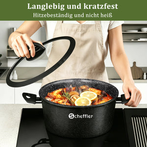 Scheffler Topfset, Induktions Töpfe Set 6-teilig, Antihaft-beschichtete Topfe, Kochtopf Set mit Glasdeckel, Spülmaschinenfest