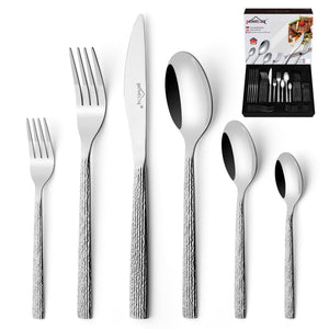 HOMELUX 72-teiliges Besteckset für 12 Personen, Edelstahl Tafelbesteck, Gehämmertes Design, Spülmaschinenfest