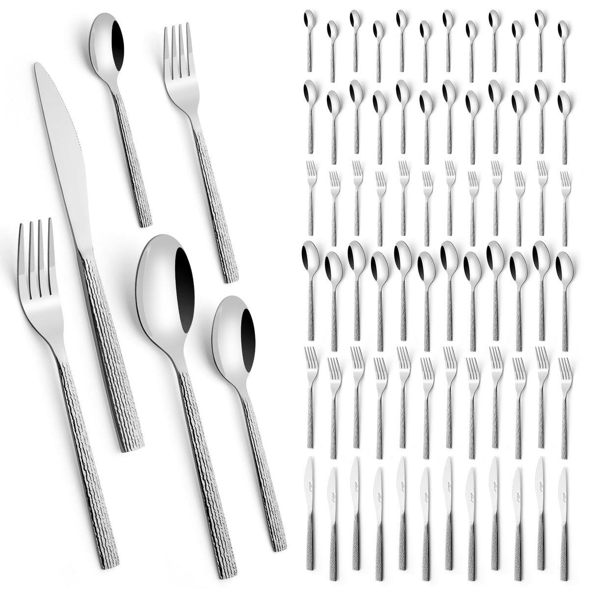 HOMELUX 72-teiliges Besteckset für 12 Personen, Edelstahl Tafelbesteck, Gehämmertes Design, Spülmaschinenfest